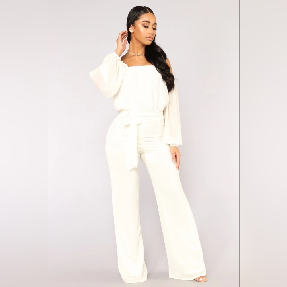 Fashion Nova Lorena Off Shoulder Jumpsuit - Ivory, Sz: XL